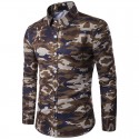 Camisa Manga Longa Estampa Militar Camufalagem Masculina Casual