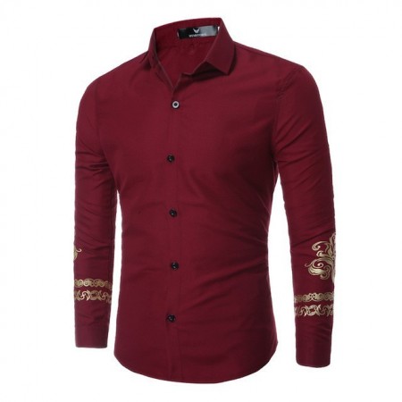 Men's Long Sleeve Social Print Elegant Formal Gold