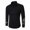 Men's Long Sleeve Social Print Elegant Formal Gold