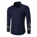 Men's Long Sleeve Social Print Elegant Formal Gold