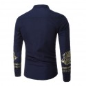 Men's Long Sleeve Social Print Elegant Formal Gold