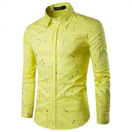 Men's Casual Shirt Smear Effect and Colorful Ink Splash