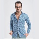 Camisa Floral Retro Masculina Manga Longa de Botão Moda Praia Vintage