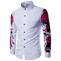 Camisa Casual Manga Longa de Botão Floral Masculina Festa Balada