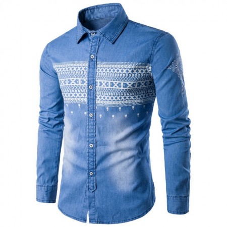 Men's Jeans Print Washed Long Sleeve Jacket