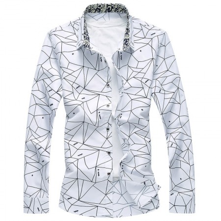 Casual Long Sleeve Men's Geometric Shirt