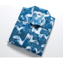 Men's Beach Shirt Blue Short Sleeve Printed Sea Button