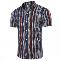 Men's Beach Shirt Blue Short Sleeve Printed Button MarCamisa