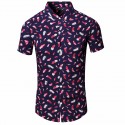 Camisa de Praia Masculina Estampada Penas Manga Curta Elegante Clube