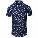 Camisa de Praia Masculina Estampada Penas Manga Curta Elegante Clube