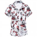 Floral Shirt Masculian Roses Short Sleeve Button Beach Fashion