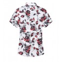 Camisa Floral Masculian Rosas Manga Curta de Botão Moda Praia