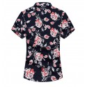 Camisa Floral Masculian Rosas Manga Curta de Botão Moda Praia