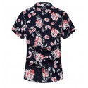 Floral Shirt Masculian Roses Short Sleeve Button Beach Fashion