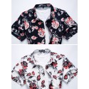 Camisa Floral Masculian Rosas Manga Curta de Botão Moda Praia