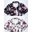Floral Shirt Masculian Roses Short Sleeve Button Beach Fashion