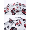 Camisa Floral Masculian Rosas Manga Curta de Botão Moda Praia