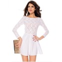 Dress White Elegant Floral Short Sleeve Long