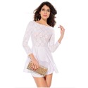 Dress White Elegant Floral Short Sleeve Long