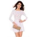 Dress White Elegant Floral Short Sleeve Long