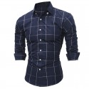 Camisa Slim Fit Quadriculada em Linhas Fina Masculina Manga Longa