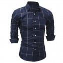 Camisa Slim Fit Quadriculada em Linhas Fina Masculina Manga Longa