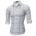 Camisa Slim Fit Quadriculada em Linhas Fina Masculina Manga Longa