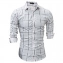 Camisa Slim Fit Quadriculada em Linhas Fina Masculina Manga Longa