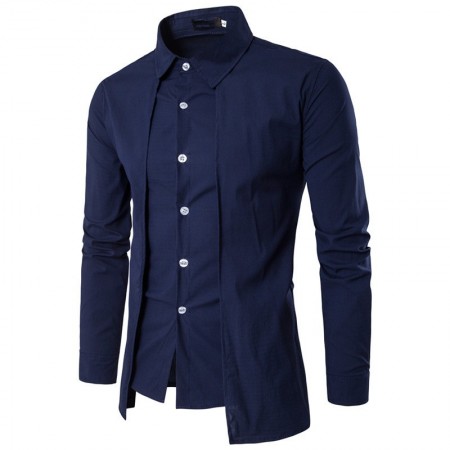 Men's Smooth Shirt Asymmetric Mandarin Long Sleeve Button