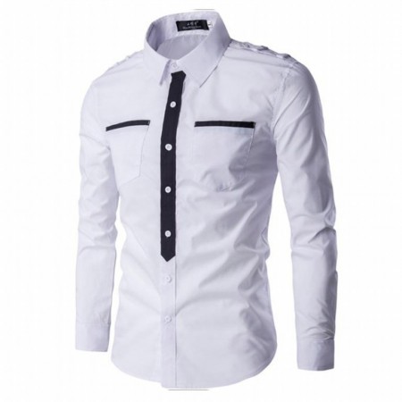 Men's Military Social Shirt Formal Elegant Long Sleeve