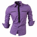 Men's Military Social Shirt Formal Elegant Long Sleeve