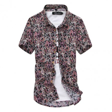 Camisa Masculina Moda Casual Estampada Verão Flores