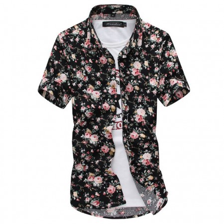 Camisa Masculina Moda Casual Estampada Verão Flores