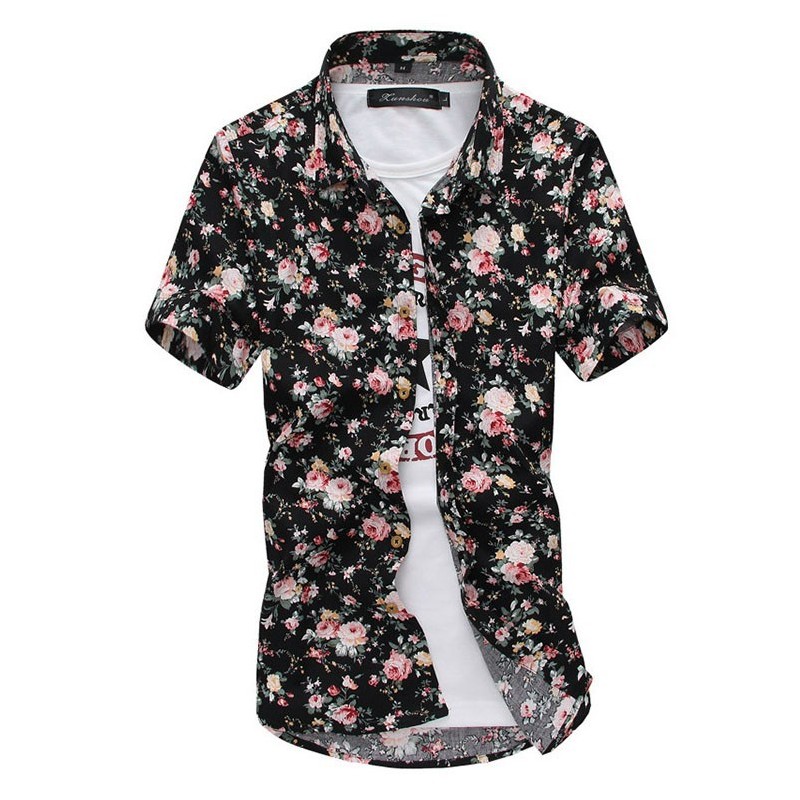 Camisa Masculina Moda Casual Estampada Verão Flores