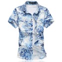 Camisa Masculina Moda Verão Praia Estilosa Fios Dourado Estampa Floral