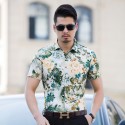 Camisa Masculina Moda Verão Praia Estilosa Fios Dourado Estampa Floral