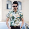 Men's Fashion Shirt Summer Beach Stylish Yarn Golden Floral Pattern