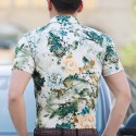 Camisa Masculina Moda Verão Praia Estilosa Fios Dourado Estampa Floral