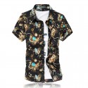 Camisa Masculina Moda Verão Praia Estilosa Fios Dourado Estampa Floral