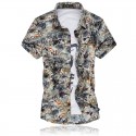 Camisa Masculina Moda Verão Praia Estilosa Fios Dourado Estampa Floral