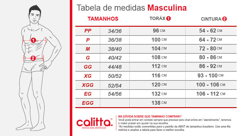 tamanhos de calças homem